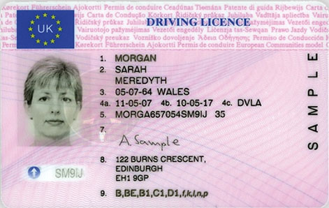 Лицевая сторона водительского удостоверения